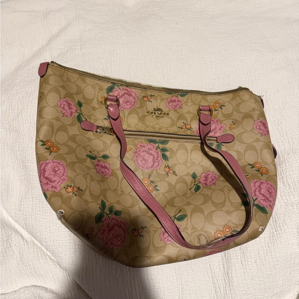 Floral Tan and Pink Coach Women's Bag